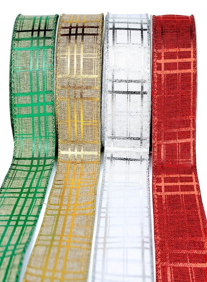 OLYPHAN Wired Christmas Ribbon for Tree Plaid Ribbons Set Burlap Xmas Thick 2.5 Inch 4 Rolls 24 Yards for Decorating Trees Gift Wrapping Wreaths Bows Perfect for Tree Topper Wreath Mailbox Staircases - Image 4